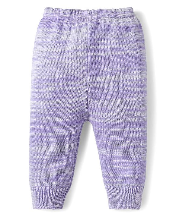 Babyhug Knitted Full Sleeves Solid Sweater Set With Cap & Booties - Purple