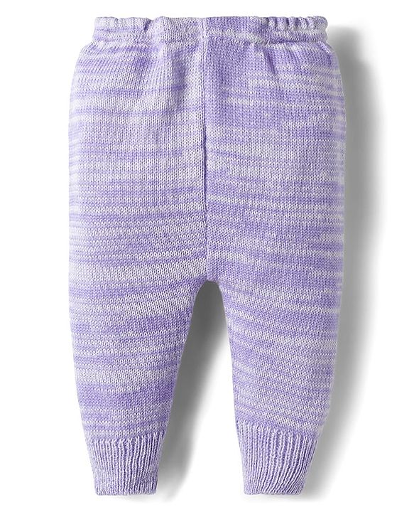 Babyhug Knitted Full Sleeves Solid Sweater Set With Cap & Booties - Purple