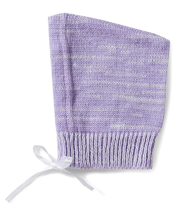 Babyhug Knitted Full Sleeves Solid Sweater Set With Cap & Booties - Purple