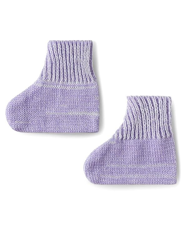Babyhug Knitted Full Sleeves Solid Sweater Set With Cap & Booties - Purple