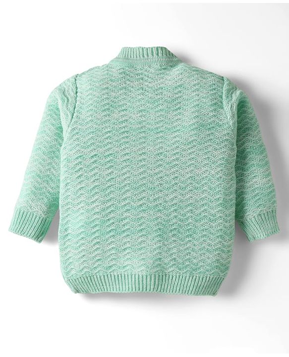 Babyhug Knit Full Sleeves Solid Color Front Open Sweater Set with Cap & Booties - Sea Green