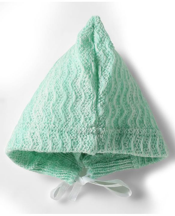 Babyhug Knit Full Sleeves Solid Color Front Open Sweater Set with Cap & Booties - Sea Green