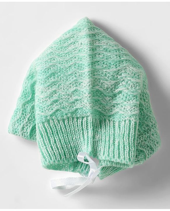Babyhug Knit Full Sleeves Solid Color Front Open Sweater Set with Cap & Booties - Sea Green