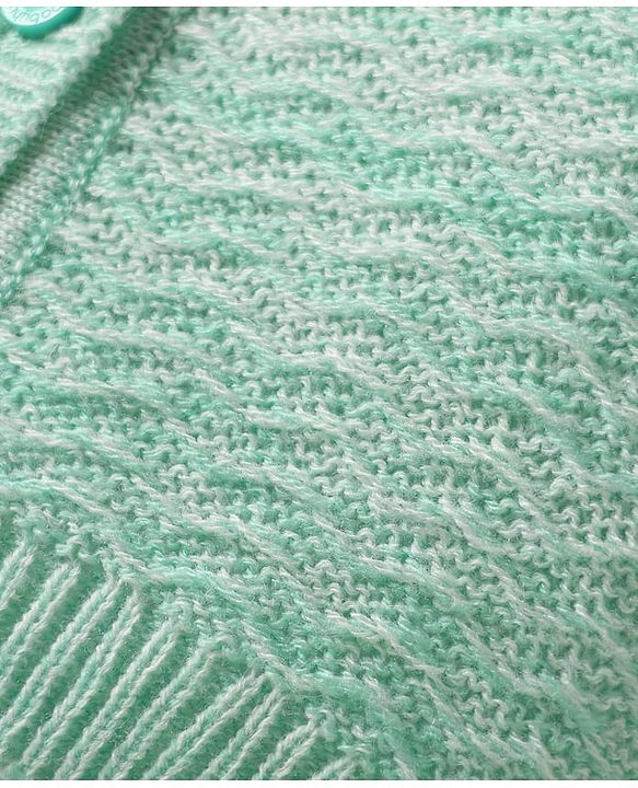 Babyhug Knit Full Sleeves Solid Color Front Open Sweater Set with Cap & Booties - Sea Green