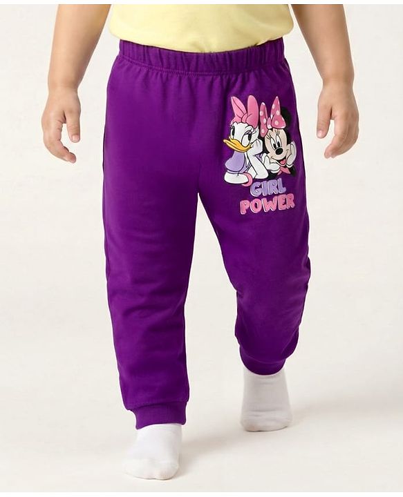 Babyhug Disney Interlock Knit Full Length Diaper Leggings With Minnie Mouse & Family Graphics Pack of 3 - White Pink & Purple