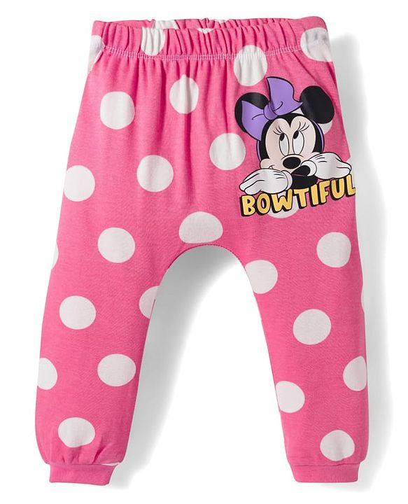 Babyhug Disney Interlock Knit Full Length Diaper Leggings With Minnie Mouse & Family Graphics Pack of 3 - White Pink & Purple