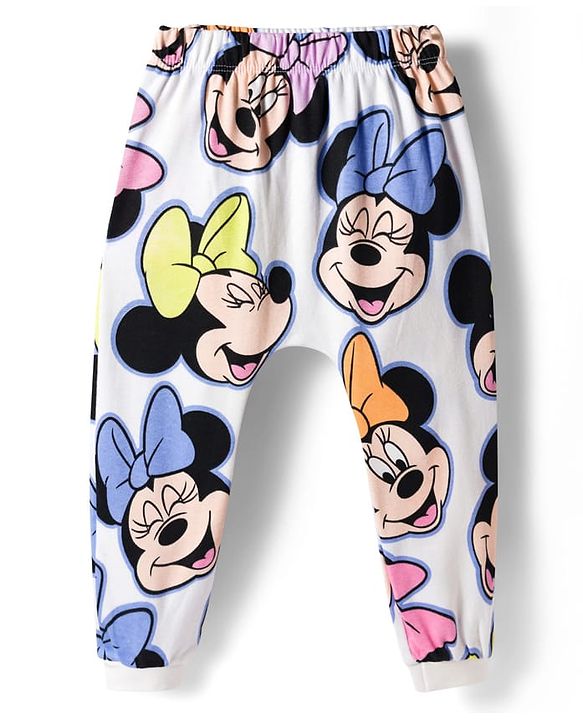 Babyhug Disney Interlock Knit Full Length Diaper Leggings With Minnie Mouse & Family Graphics Pack of 3 - White Pink & Purple