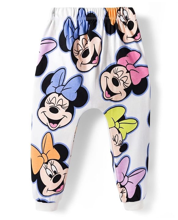 Babyhug Disney Interlock Knit Full Length Diaper Leggings With Minnie Mouse & Family Graphics Pack of 3 - White Pink & Purple