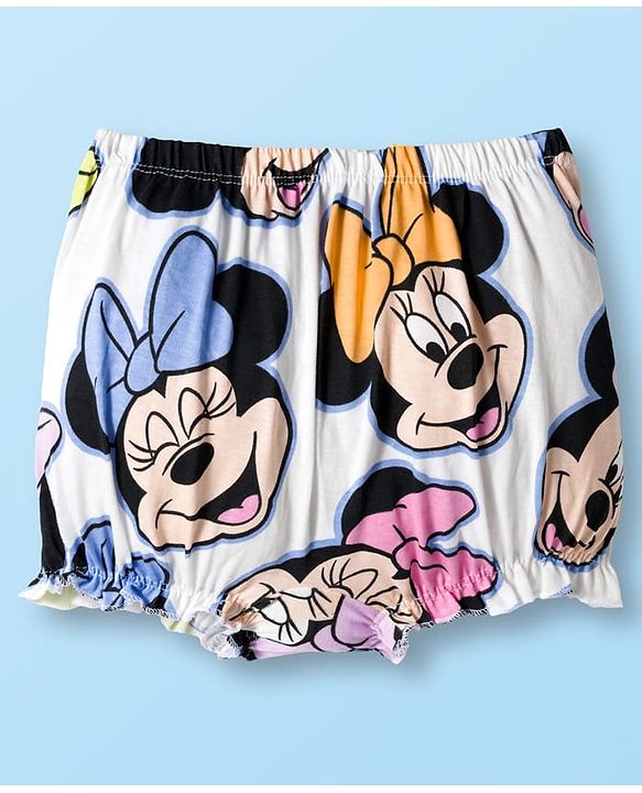 Babyhug Disney Single Jersey Knit Bloomers With Minnie Mouse & Family Print Pack of 3 - Pink Purple & White