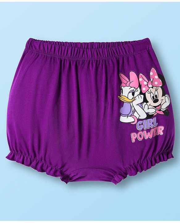 Babyhug Disney Single Jersey Knit Bloomers With Minnie Mouse & Family Print Pack of 3 - Pink Purple & White