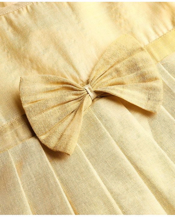 Babyhug South Cotton Woven Half Flutter Sleeves Pleated Ethnic Dress With Bow & Corsage - Off White