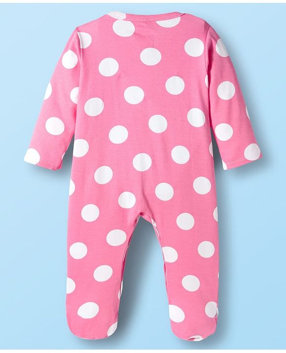 Babyhug Disney Interlock Knit Full Sleeves Footed Sleepsuit With Minnie Mouse & Family Print - Pink