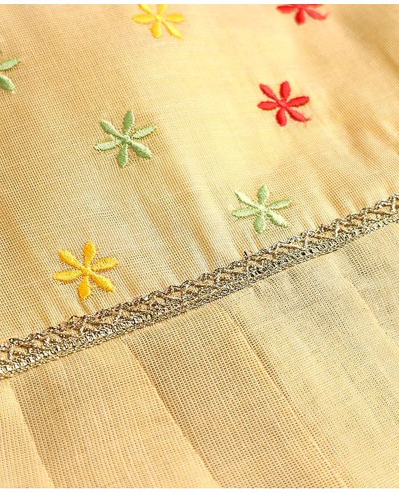Babyhug South Cotton Woven  Sleeveless  Ethnic Dress with Floral Yoke Embroidery & Lace Detailing - Cream