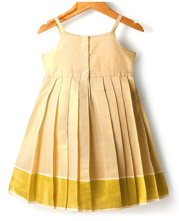 Babyhug South Cotton Woven  Sleeveless  Ethnic Dress with Floral Yoke Embroidery & Lace Detailing - Cream