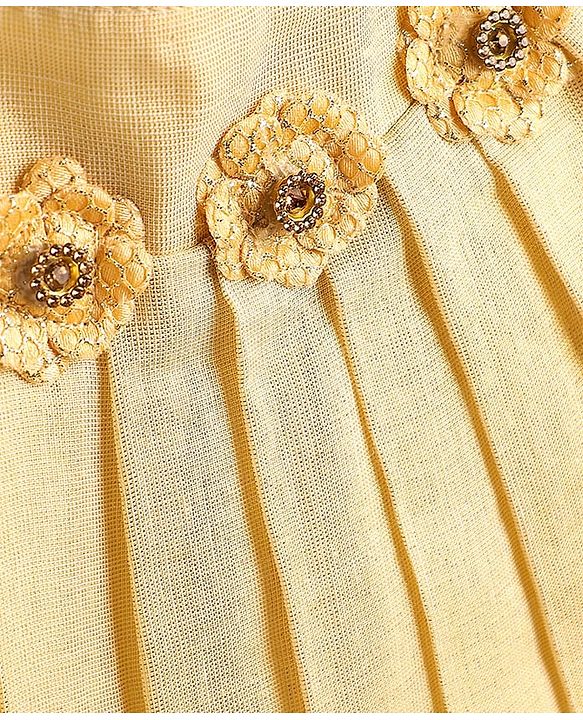 Babyhug South Cotton Woven Sleeveless Pleated Ethnic Dress With Floral Applique - Off-White