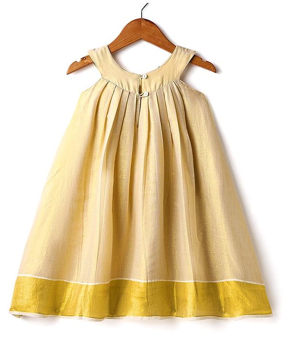 Babyhug South Cotton Woven Sleeveless Pleated Ethnic Dress With Floral Applique - Off-White