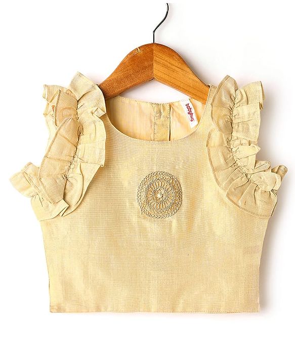 Babyhug South Cotton Woven Sleeveless Choli & Pleated Lehenga Set With Embroidery & Frill Detailing - Off-White