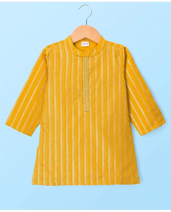 Babyhug Woven Full Sleeves  Kurta Dhoti Set with Embroidered Neck & Self Design - Mustard