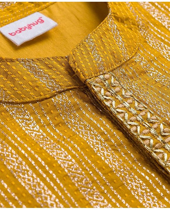 Babyhug Woven Full Sleeves  Kurta Dhoti Set with Embroidered Neck & Self Design - Mustard
