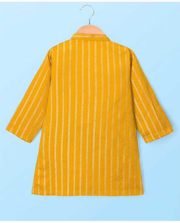 Babyhug Woven Full Sleeves  Kurta Dhoti Set with Embroidered Neck & Self Design - Mustard
