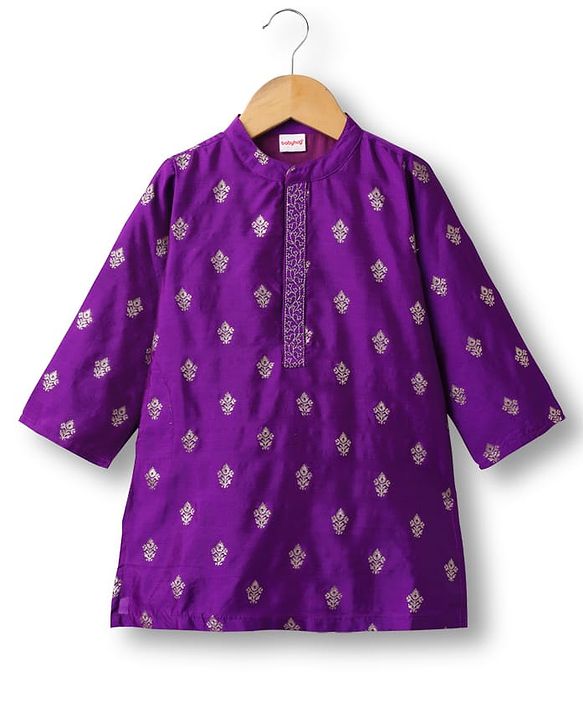Babyhug Woven Full Sleeves Kurta Pajama Set with Floral Embroidery - Purple