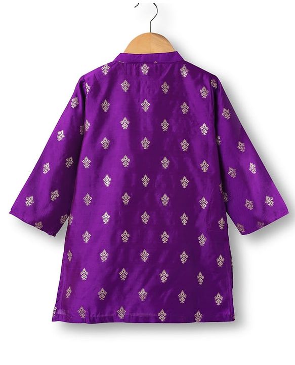 Babyhug Woven Full Sleeves Kurta Pajama Set with Floral Embroidery - Purple