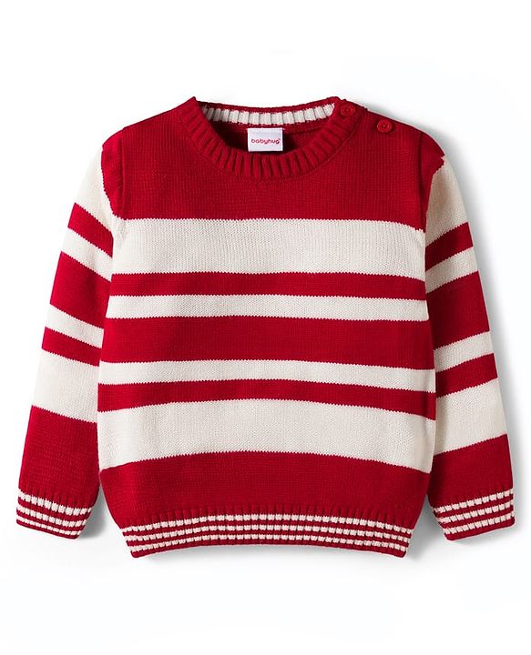 Babyhug Knit Full Sleeves Sweater Set With Stripes - Red