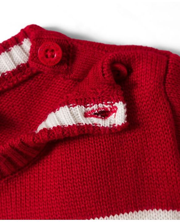Babyhug Knit Full Sleeves Sweater Set With Stripes - Red