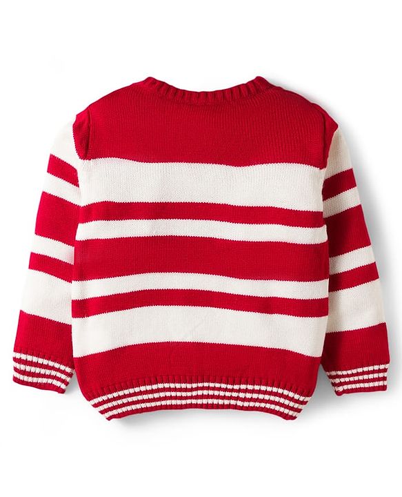 Babyhug Knit Full Sleeves Sweater Set With Stripes - Red