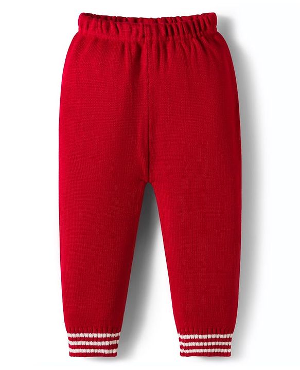 Babyhug Knit Full Sleeves Sweater Set With Stripes - Red