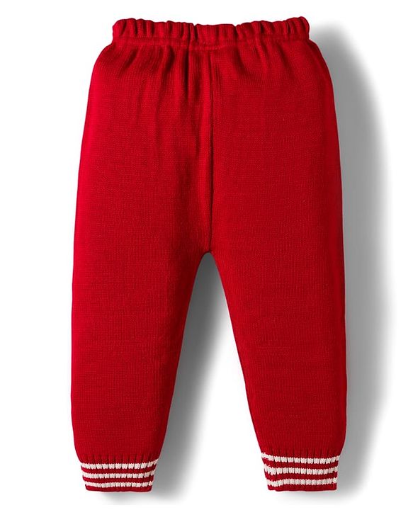 Babyhug Knit Full Sleeves Sweater Set With Stripes - Red