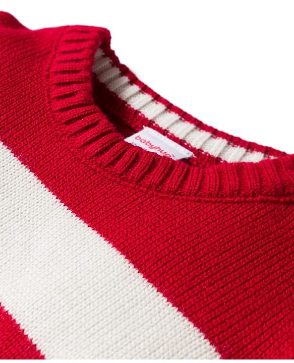 Babyhug Knit Full Sleeves Sweater Set With Stripes - Red