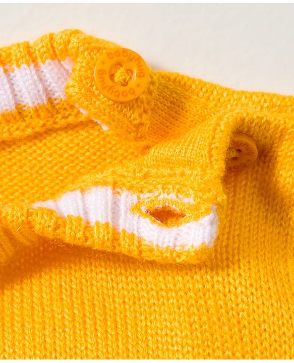 Babyhug Knitted Full Sleeves Striped Sweater Set - Yellow