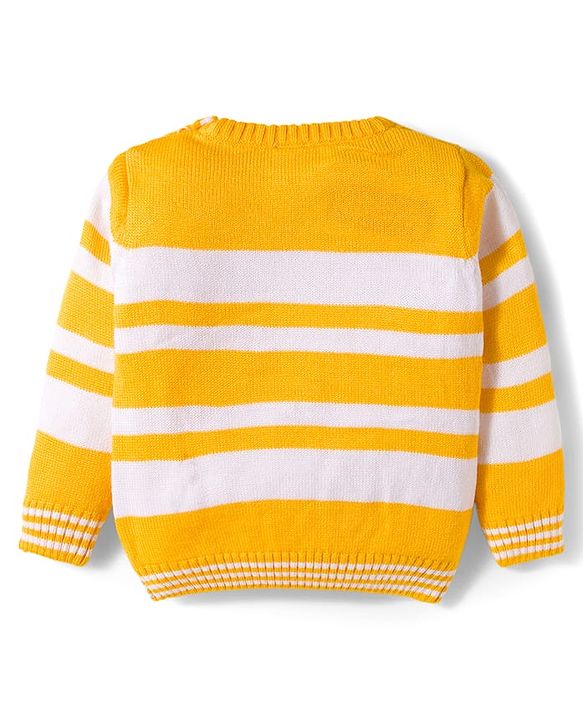Babyhug Knitted Full Sleeves Striped Sweater Set - Yellow