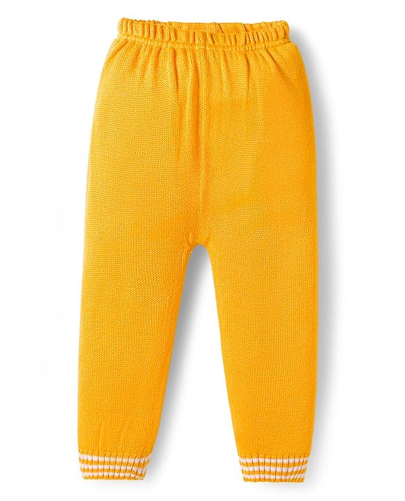 Babyhug Knitted Full Sleeves Striped Sweater Set - Yellow