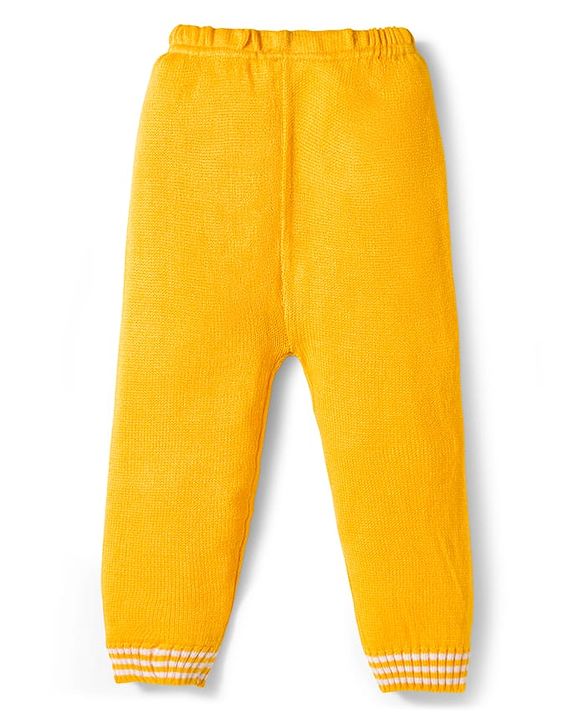 Babyhug Knitted Full Sleeves Striped Sweater Set - Yellow