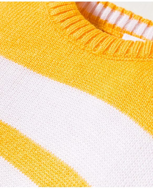 Babyhug Knitted Full Sleeves Striped Sweater Set - Yellow