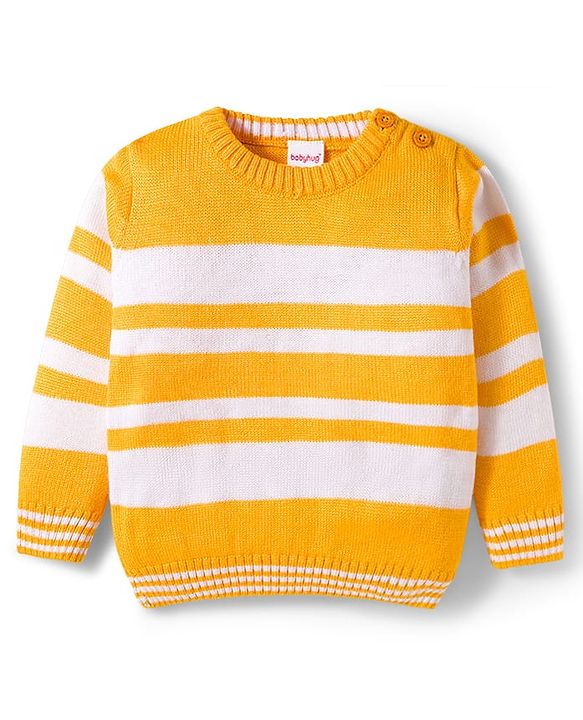 Babyhug Knitted Full Sleeves Striped Sweater Set - Yellow