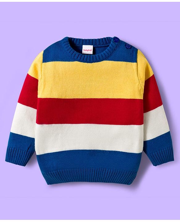 Babyhug Knitted Full Sleeves Sweater Set With Color Block Design - Multicolor