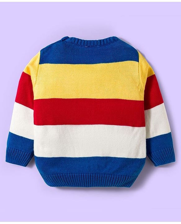 Babyhug Knitted Full Sleeves Sweater Set With Color Block Design - Multicolor
