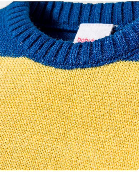 Babyhug Knitted Full Sleeves Sweater Set With Color Block Design - Multicolor