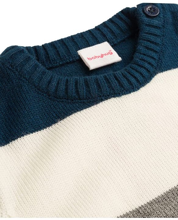Babyhug Knit Full Sleeves Sweater Sets With Stripe Design - Navy Blue & Grey