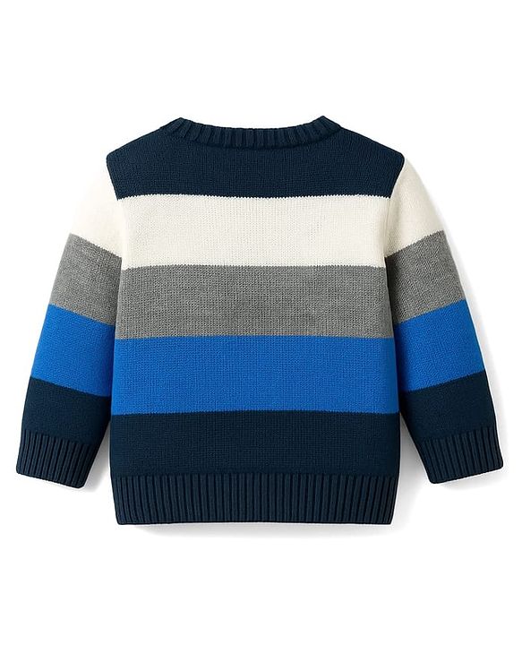 Babyhug Knit Full Sleeves Sweater Sets With Stripe Design - Navy Blue & Grey