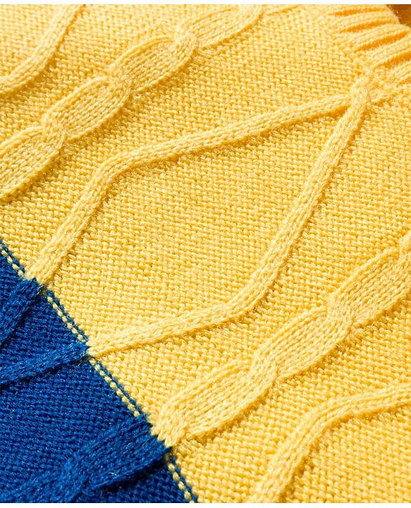 Babyhug Cotton Knit Full Sleeves Color Block Sweater Set - Yellow & Navy Blue