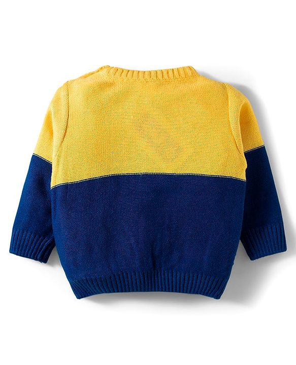 Babyhug Cotton Knit Full Sleeves Color Block Sweater Set - Yellow & Navy Blue