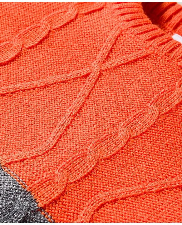 Babyhug Cotton Knit Full Sleeves Color Block Sweater Set - Orange & Grey