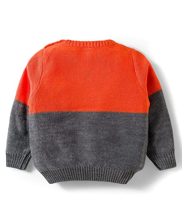 Babyhug Cotton Knit Full Sleeves Color Block Sweater Set - Orange & Grey