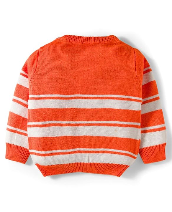 Babyhug Cotton Knit Full Sleeves Sweater Set With Stripes - Orange & White