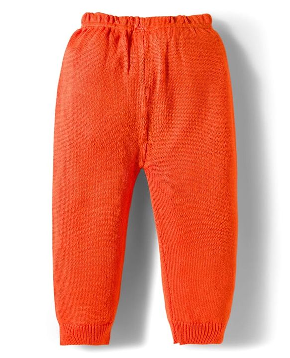 Babyhug Cotton Knit Full Sleeves Sweater Set With Stripes - Orange & White