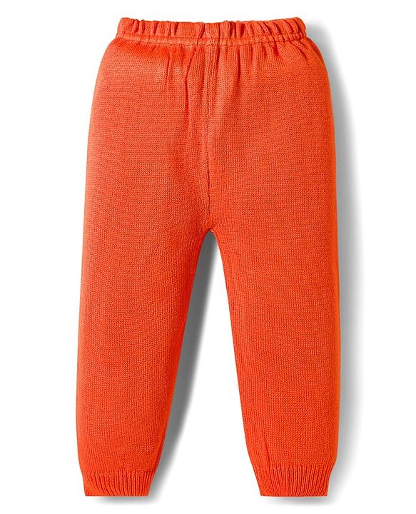 Babyhug Cotton Knit Full Sleeves Sweater Set With Stripes - Orange & White